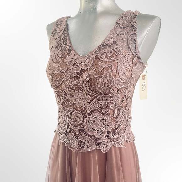 Eureka Fashion Dresses & Skirts - Eureka Fashion 7025 Dusty Rose Embroidered Lace Bodice Chiffon A-line Gown